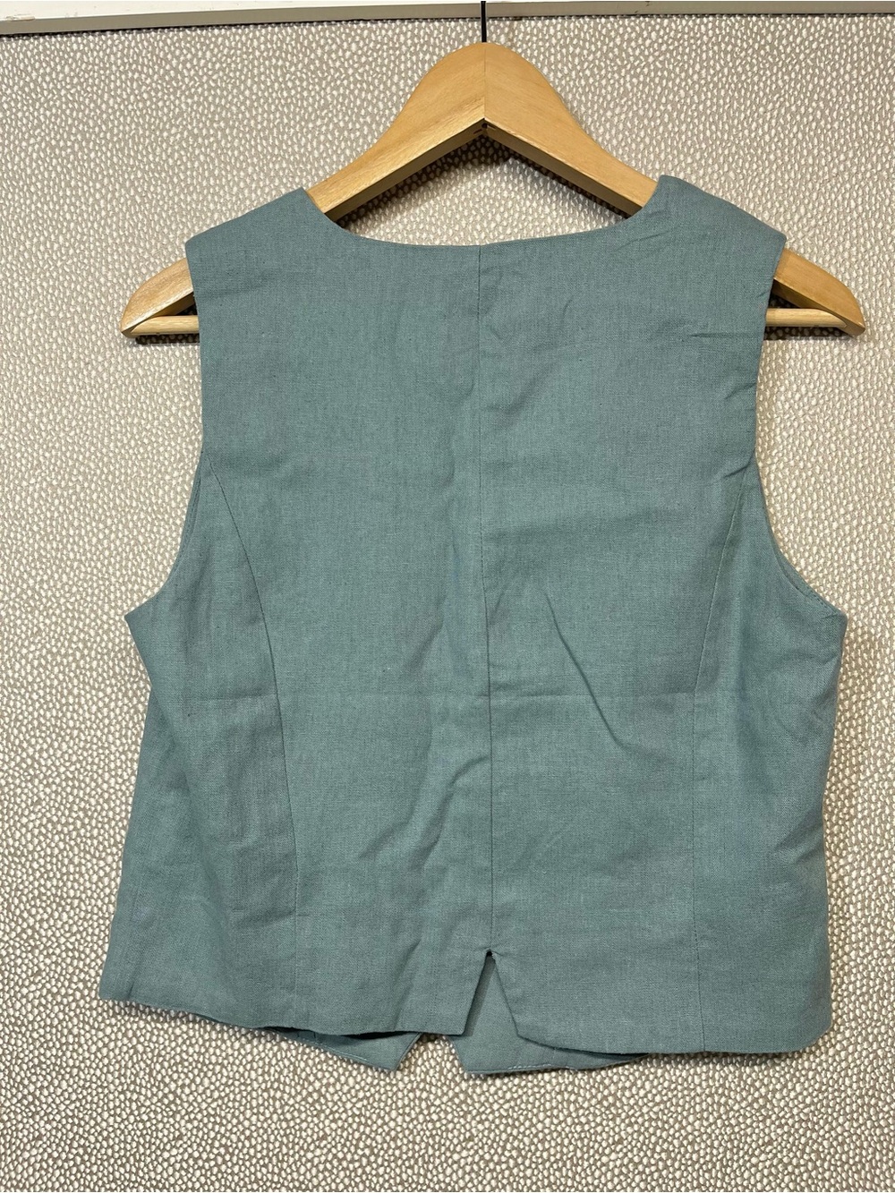 S RACHEL ZOE Teal Button-Front Linen Blend Vest - Picture 3 of 6